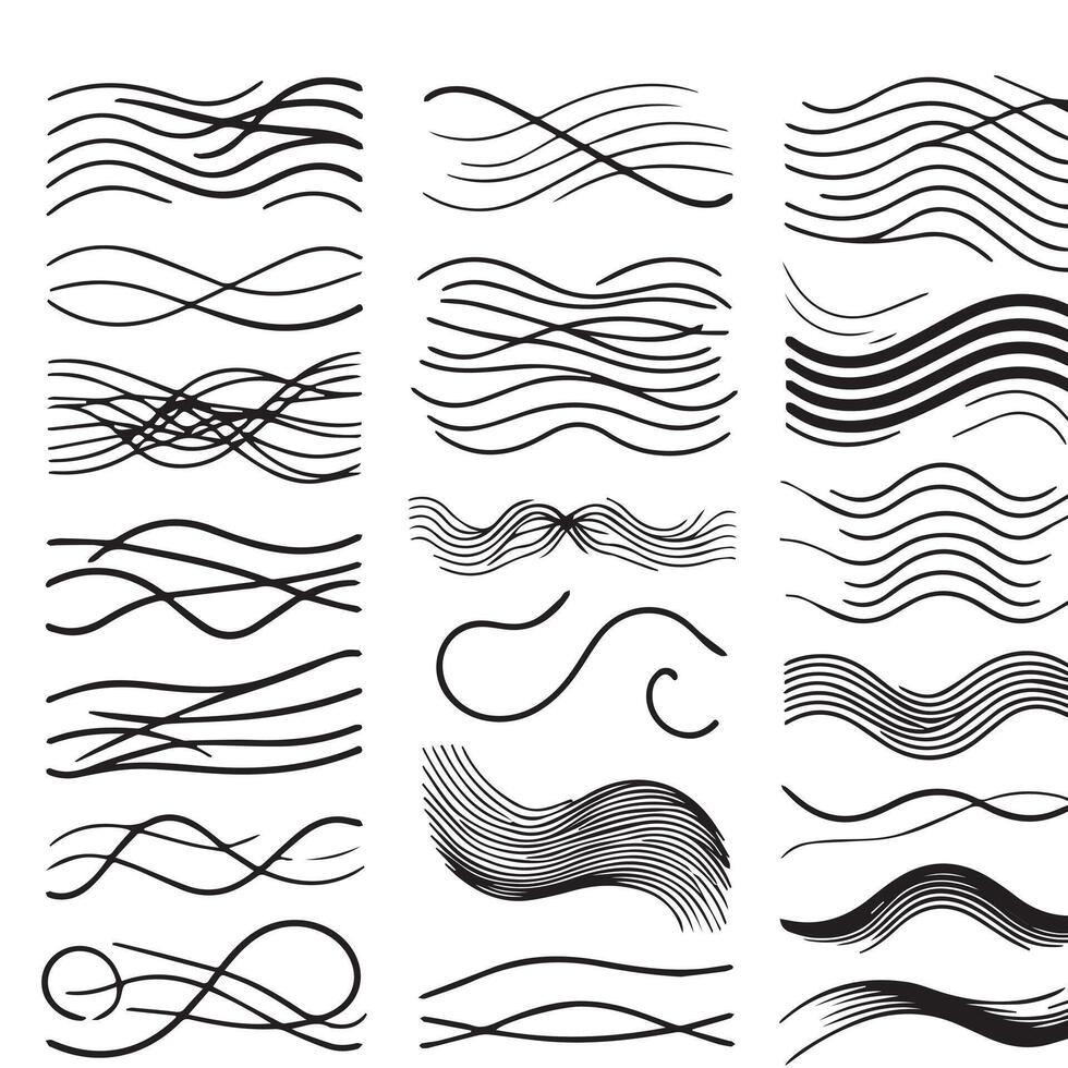 Hand-Drawn Lines on Clean White Background, Variety of Shapes and Directions vector