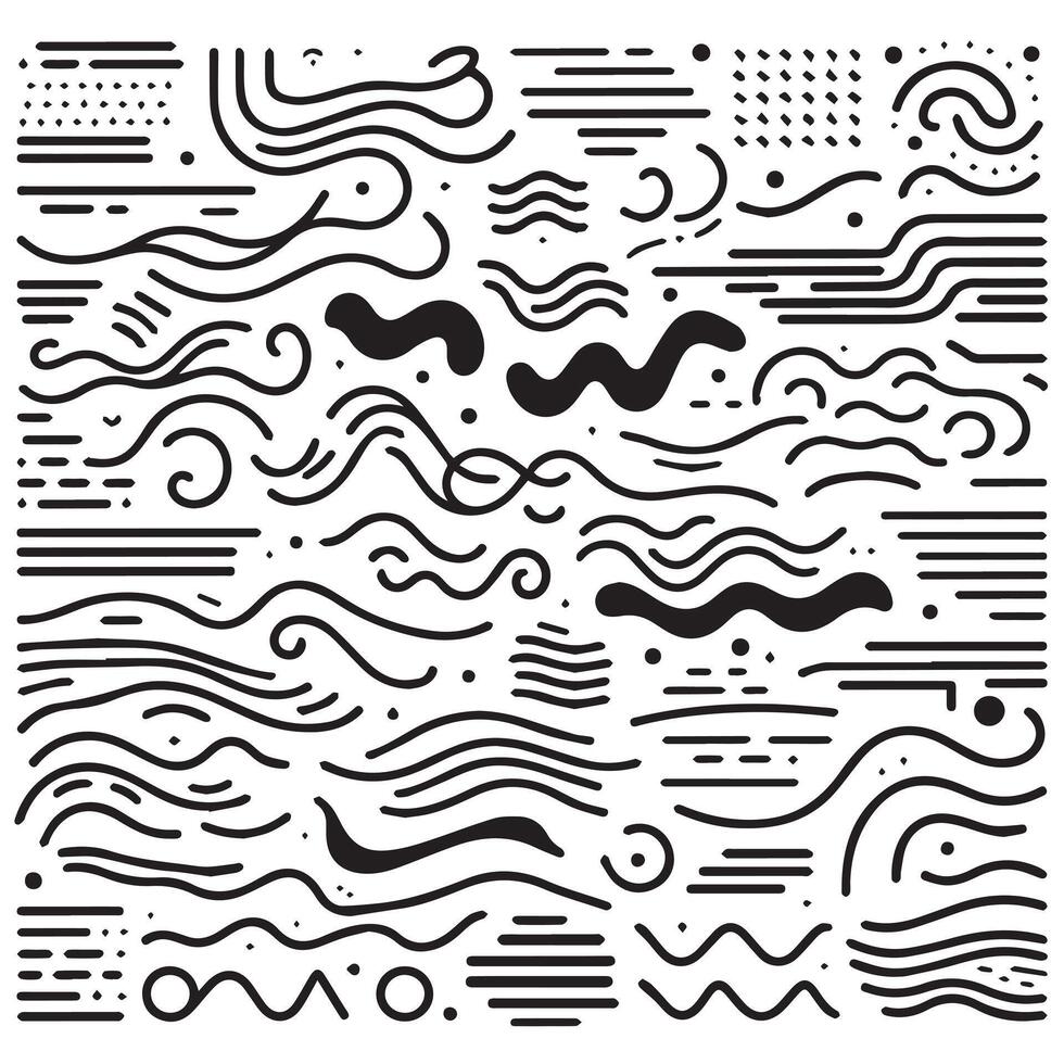 Hand-Drawn Lines on Clean White Background, Variety of Shapes and Directions vector
