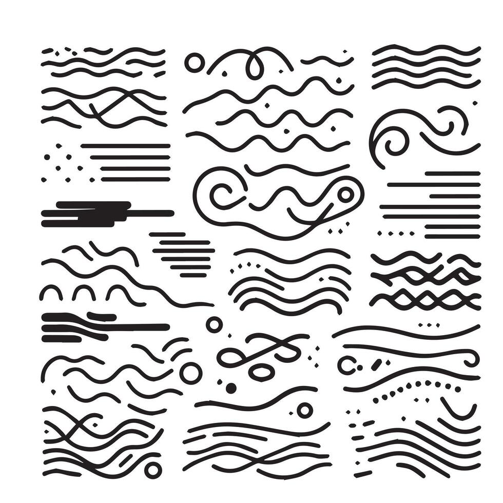 Hand-Drawn Lines on Clean White Background, Variety of Shapes and Directions vector