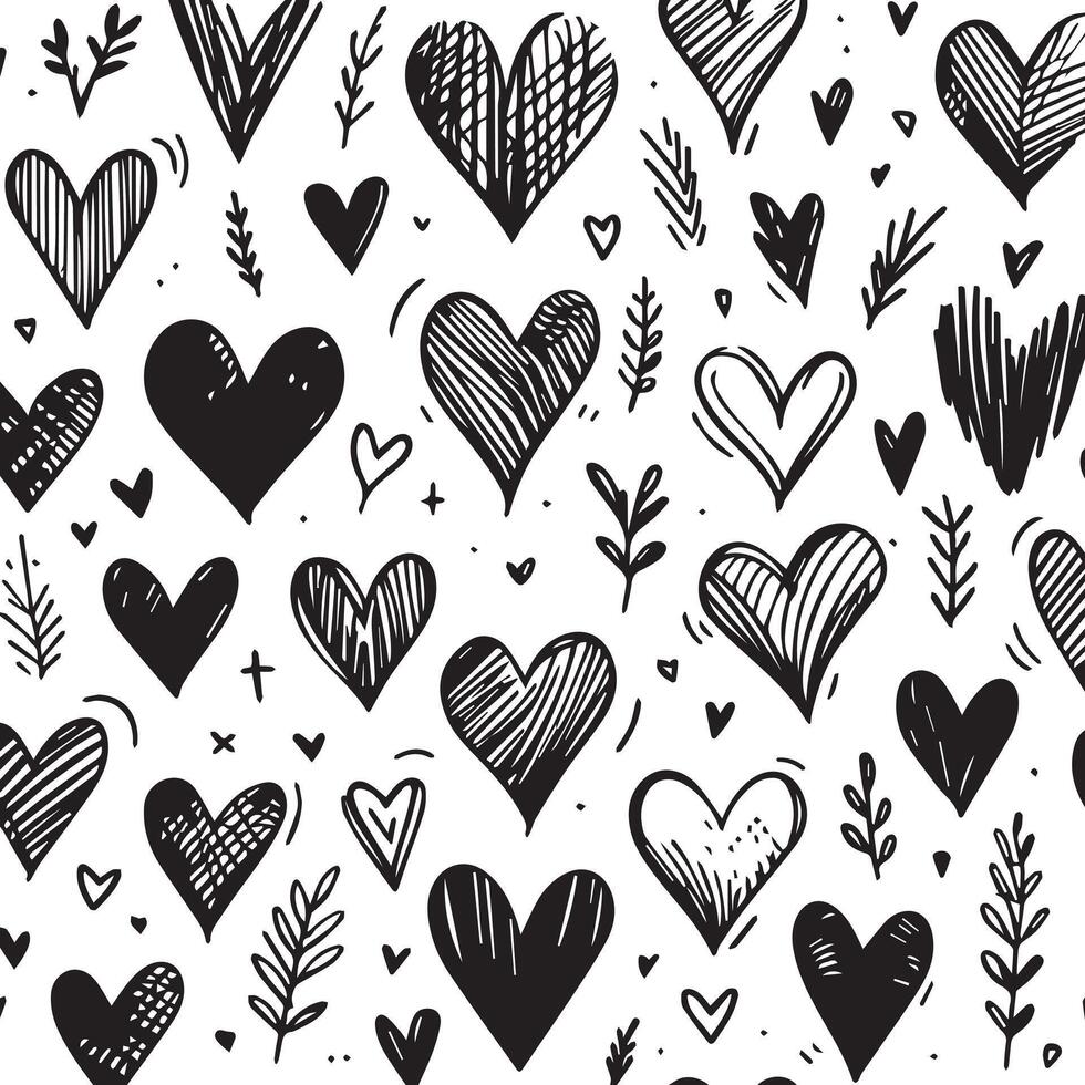 Hand-Drawn Hearts on Clean White Background, Variety of Shapes and Sizes vector