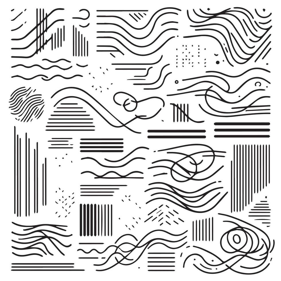 Hand-Drawn Lines on Clean White Background, Variety of Shapes and Directions vector