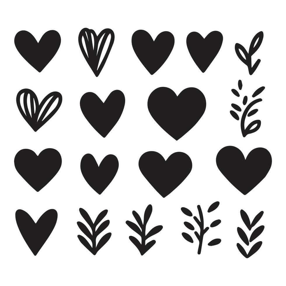 Hand-Drawn Hearts on Clean White Background, Variety of Shapes and Sizes vector