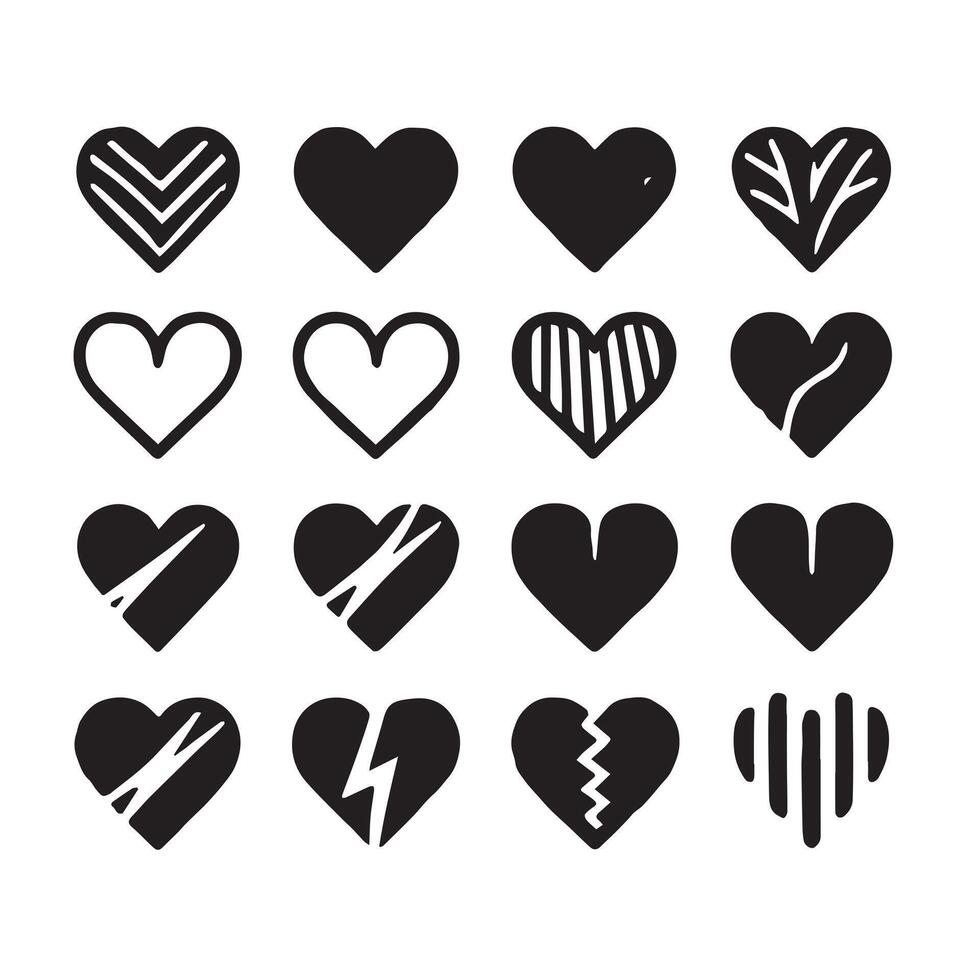 Hand-Drawn Hearts on Clean White Background, Variety of Shapes and Sizes vector
