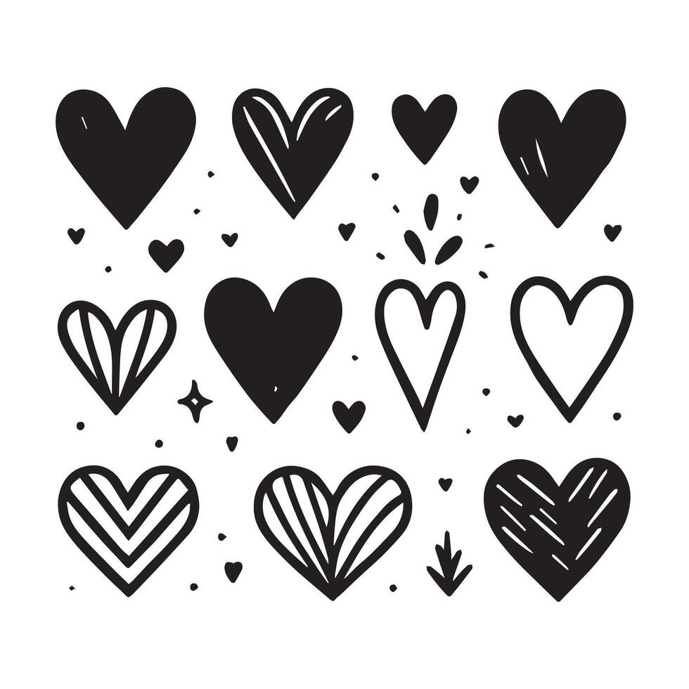 Hand-Drawn Hearts on Clean White Background, Variety of Shapes and Sizes vector
