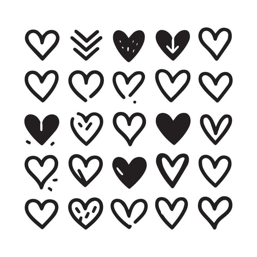 Hand-Drawn Hearts on Clean White Background, Variety of Shapes and Sizes vector