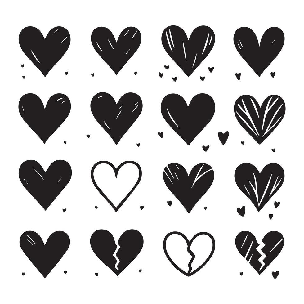 Hand-Drawn Hearts on Clean White Background, Variety of Shapes and Sizes vector