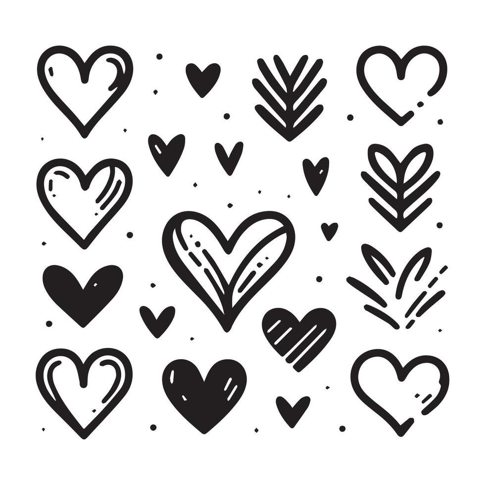 Hand-Drawn Hearts on Clean White Background, Variety of Shapes and Sizes vector