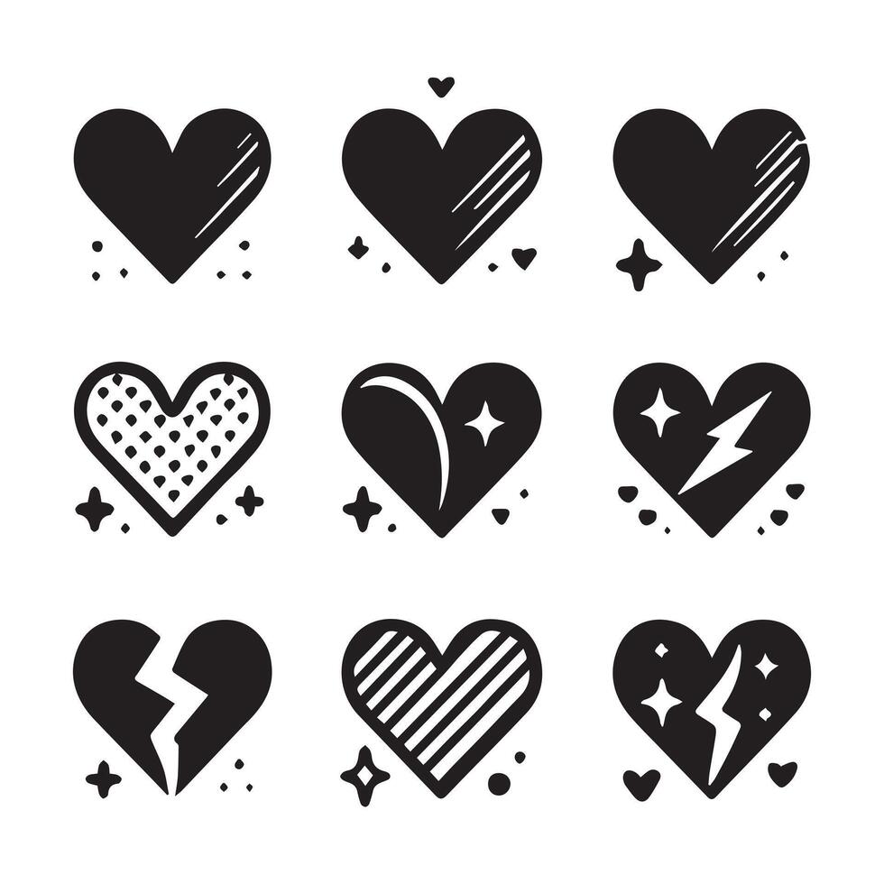 Hand-Drawn Hearts on Clean White Background, Variety of Shapes and Sizes vector