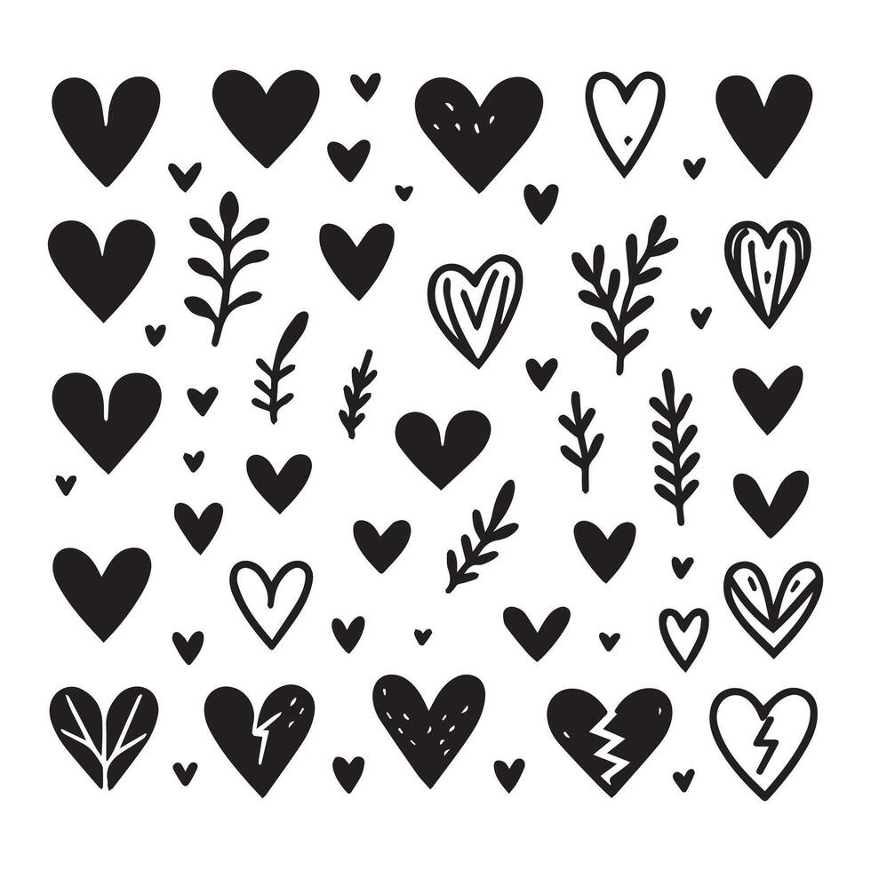 Hand-Drawn Hearts on Clean White Background, Variety of Shapes and Sizes vector