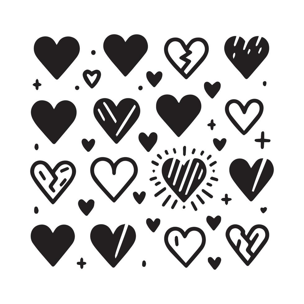 Hand-Drawn Hearts on Clean White Background, Variety of Shapes and Sizes vector