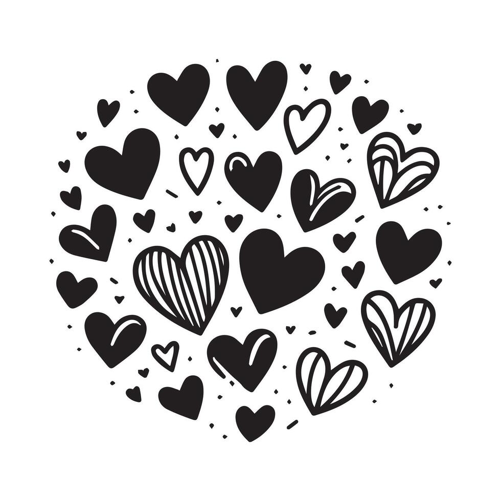 Hand-Drawn Hearts on Clean White Background, Variety of Shapes and Sizes vector