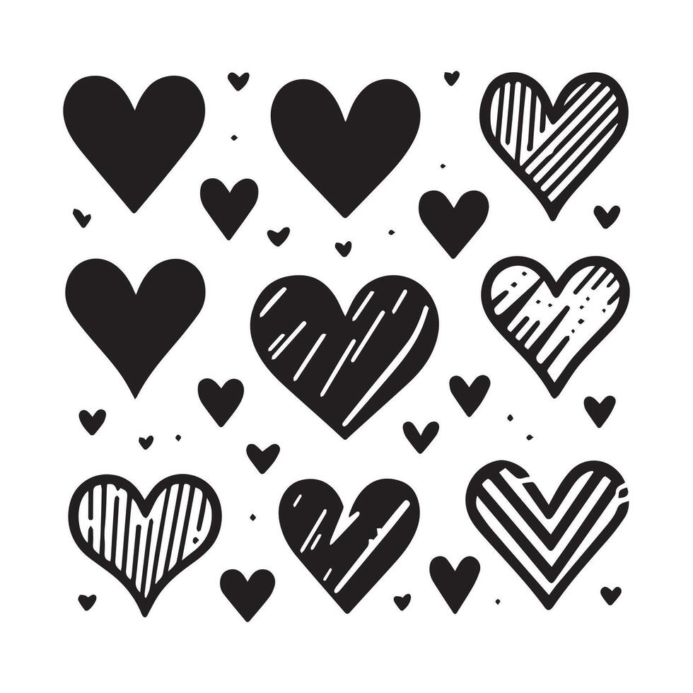 Hand-Drawn Hearts on Clean White Background, Variety of Shapes and Sizes vector