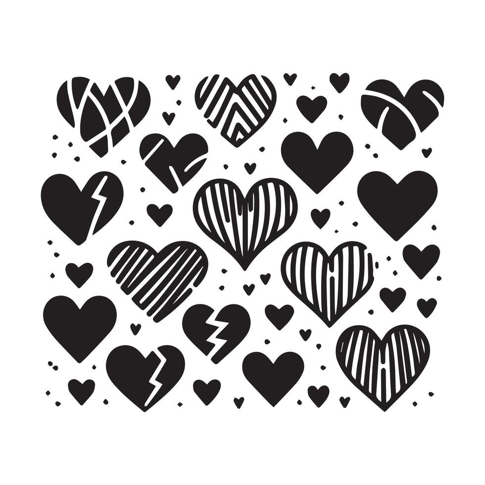 Hand-Drawn Hearts on Clean White Background, Variety of Shapes and Sizes vector