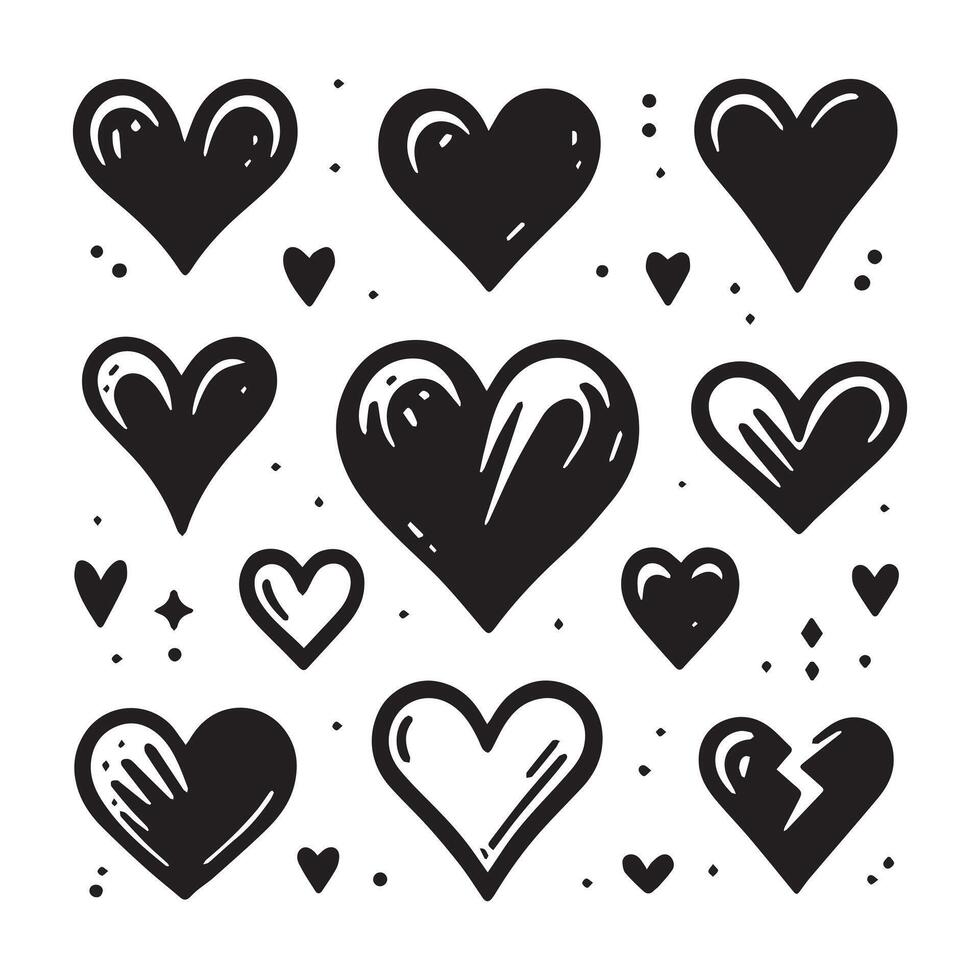 Hand-Drawn Hearts on Clean White Background, Variety of Shapes and Sizes vector