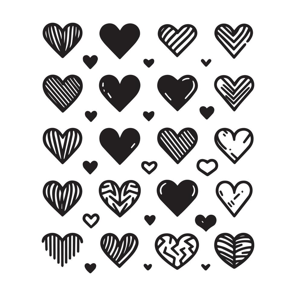 Hand-Drawn Hearts on Clean White Background, Variety of Shapes and Sizes vector