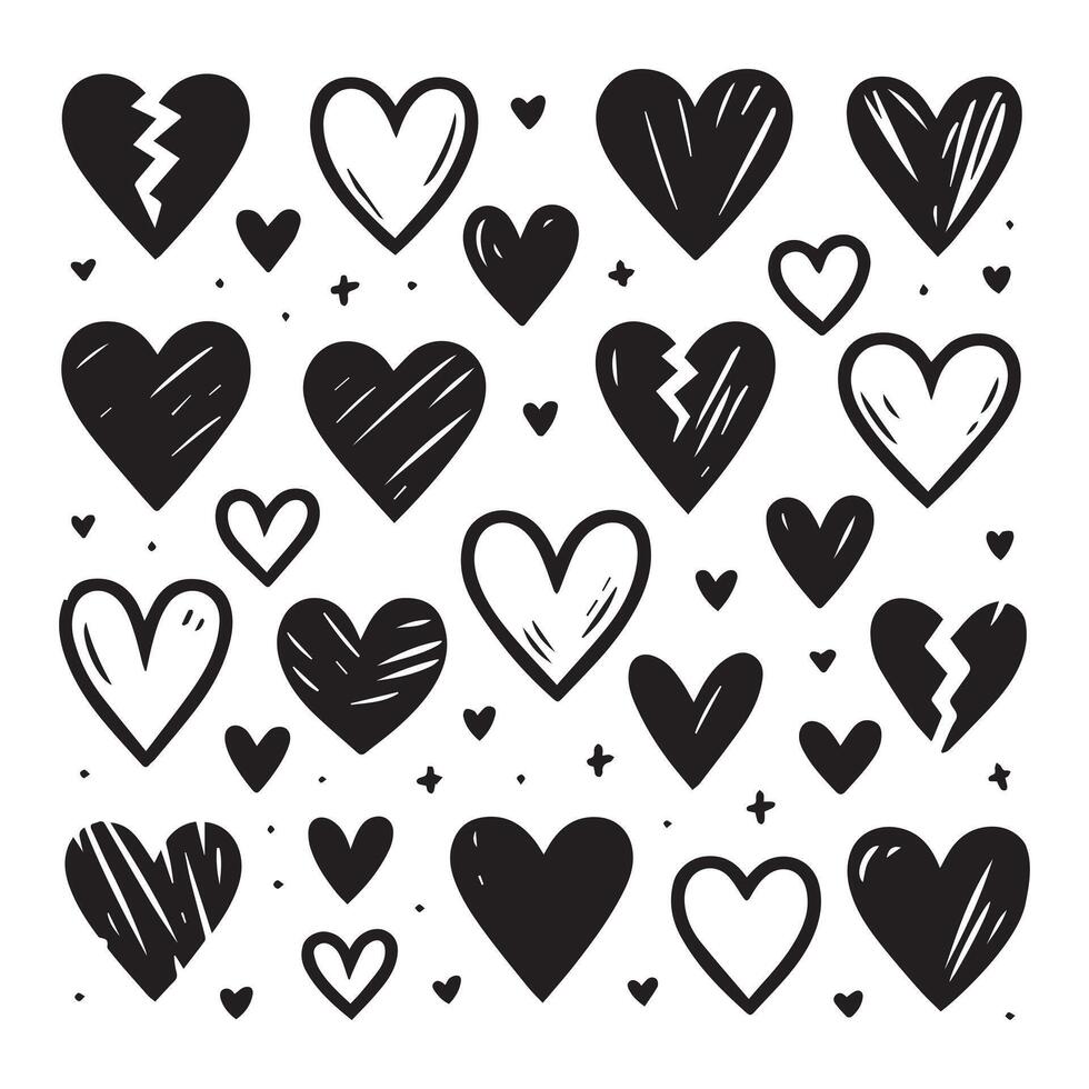 Hand-Drawn Hearts on Clean White Background, Variety of Shapes and Sizes vector