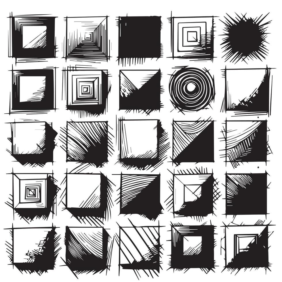Sketchy Hand-Drawn Squares on Clean White Background, Variety of Shapes and Sizes vector