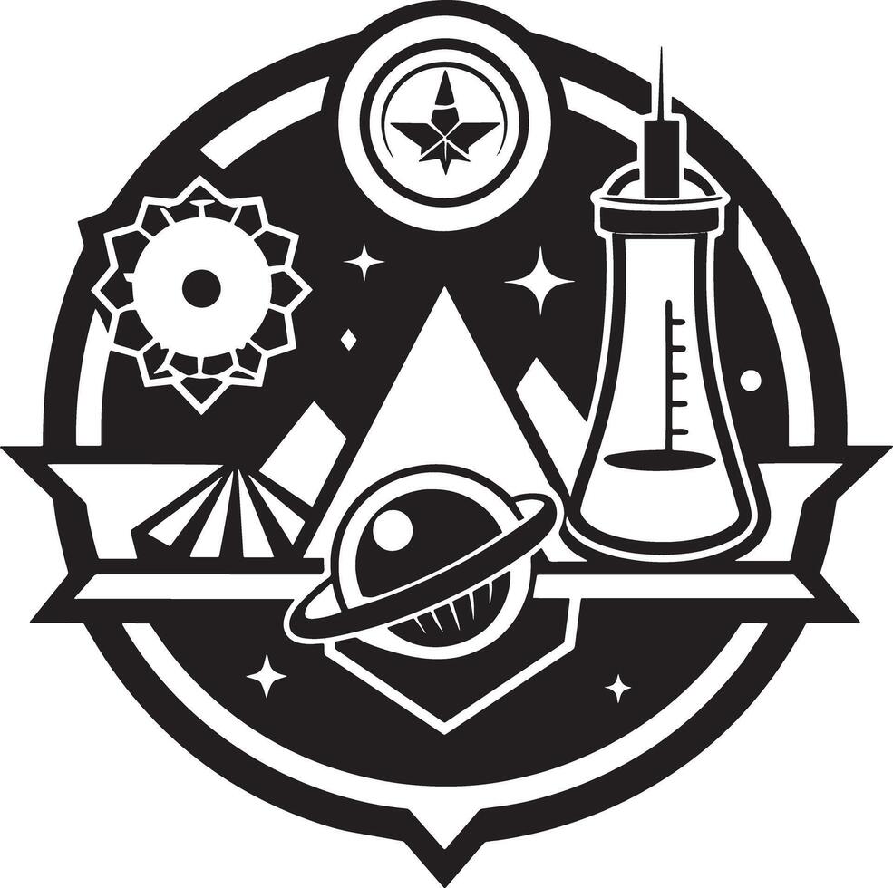 science and chemistry icon and logo illustration black and white vector