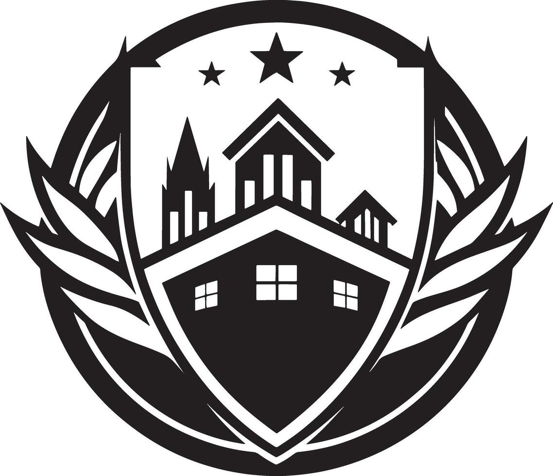 minimal house logo illustration black and white vector