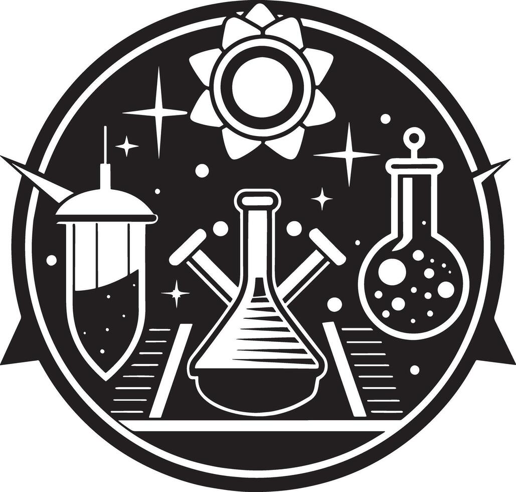science and chemistry icon and logo illustration black and white vector