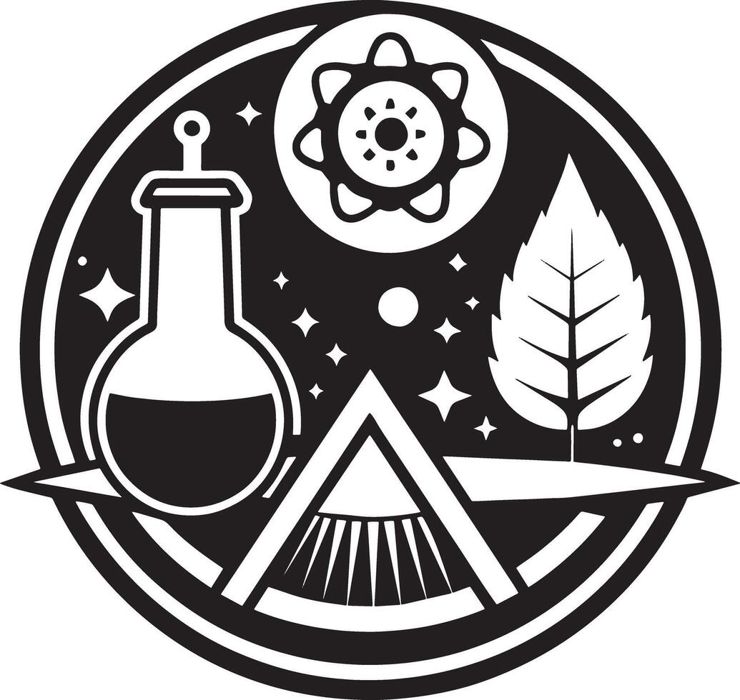 science and chemistry icon and logo illustration black and white vector