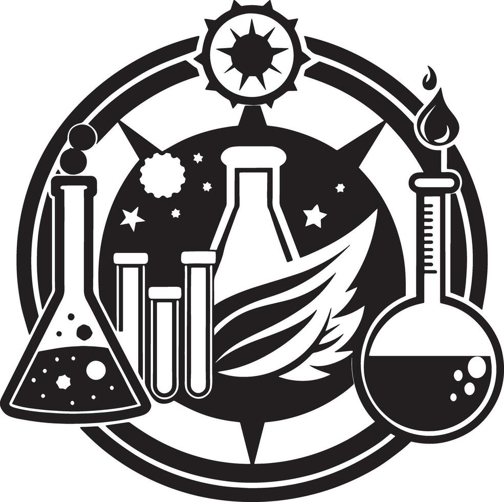 science and chemistry icon and logo illustration black and white vector