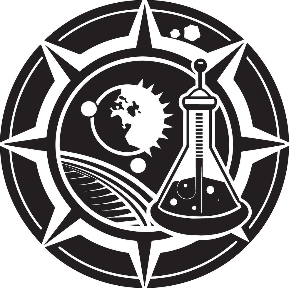 science and chemistry icon and logo illustration black and white vector