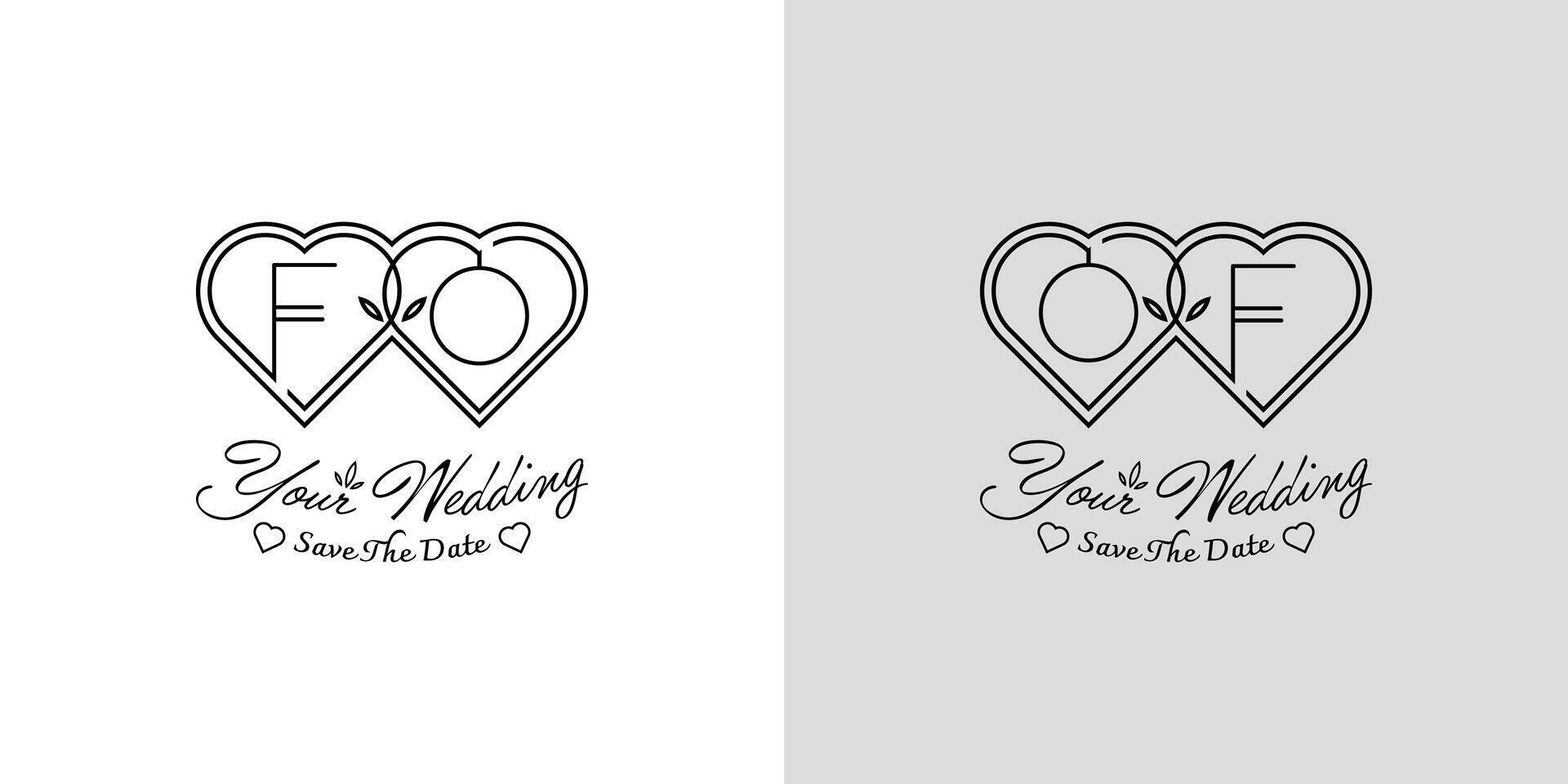 Letters FO and OF Wedding Love Logo, for couples with F and O initials vector