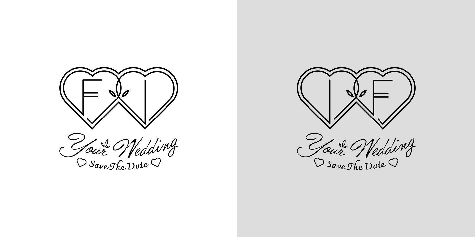 Letters FI and IF Wedding Love Logo, for couples with F and I initials vector