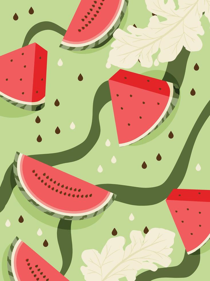 Seamless Pattern watermelon slice. Summer background green color with watermelon slices vector