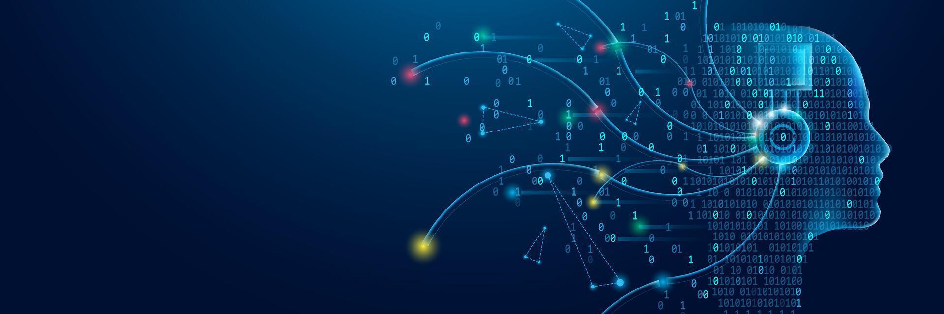 Artificial intelligence with neural network thinks. AI with a brain is learning to process big data and analyze information vector