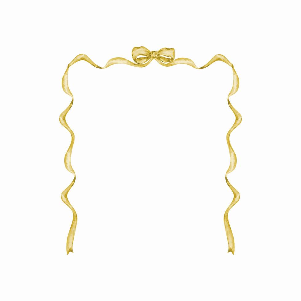 Yellow frame of watercolor ribbon and bow vector