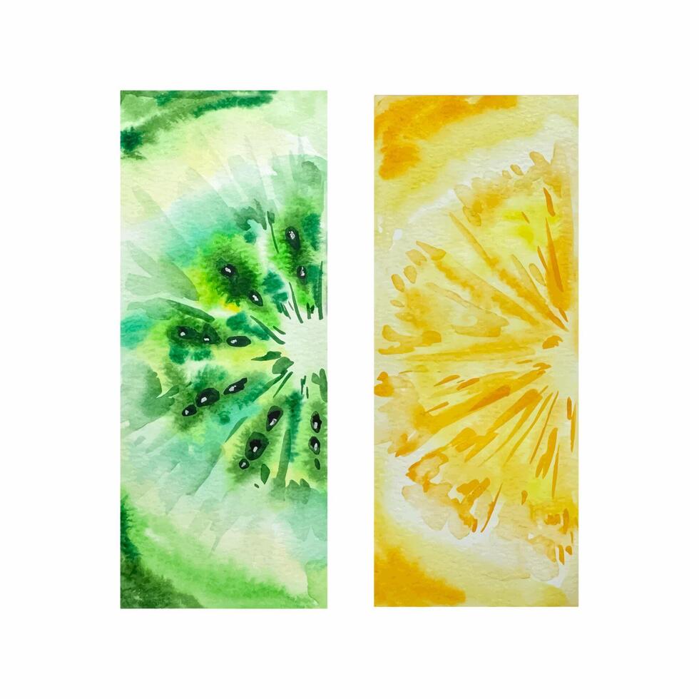 Watercolor Fruits background with lemon and kiwi vector