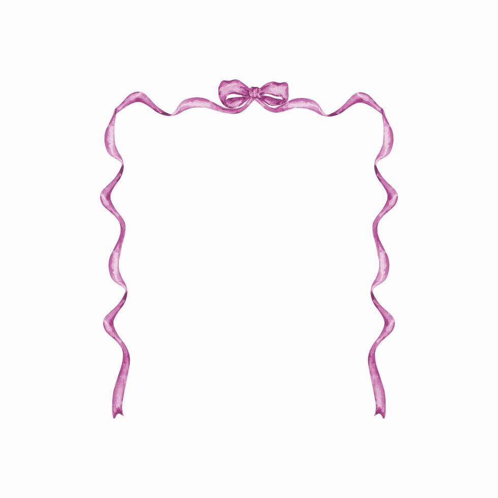 Pink frame of watercolor ribbon and bow vector