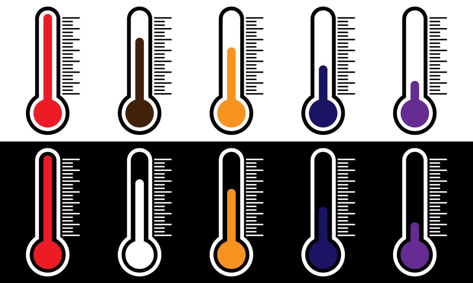 Thermometer icons are set with high and low temperature. vector