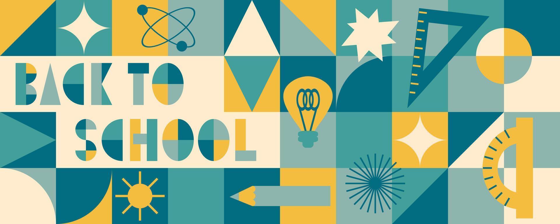 Checkered abstract horizontal banner with back to school educate concept. Perfect print to sticker, cup, mug, card. Hand drawn isolated illustration. vector