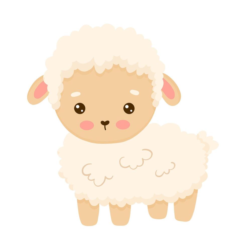 Cute sheep with in cartoon flat style isolated on white background. Funny farm animal for kids vector