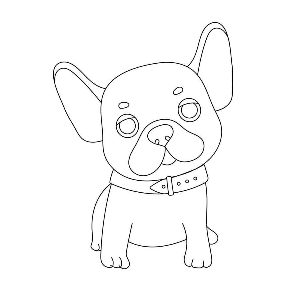 Outline cartoon funny french dog for coloring book. Cute puppy with collar vector