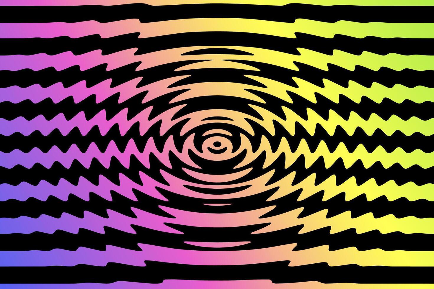 Multicolored gradient sound waves abstract background, bright water circles spiral texture, editable illustration vector