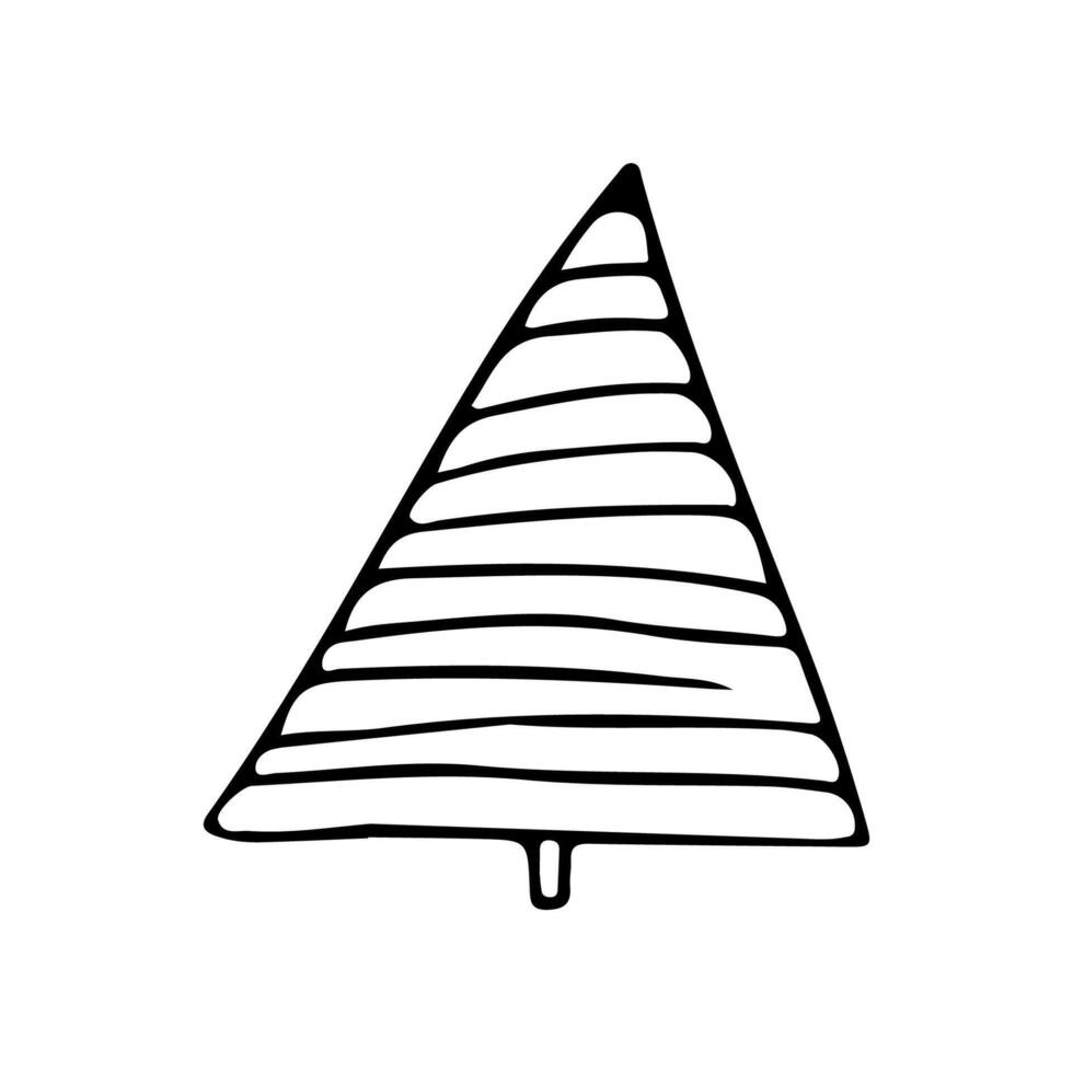 Christmas tree, pine, tree, simple doodle illustration, icon, hand drawing, black contour on white background vector