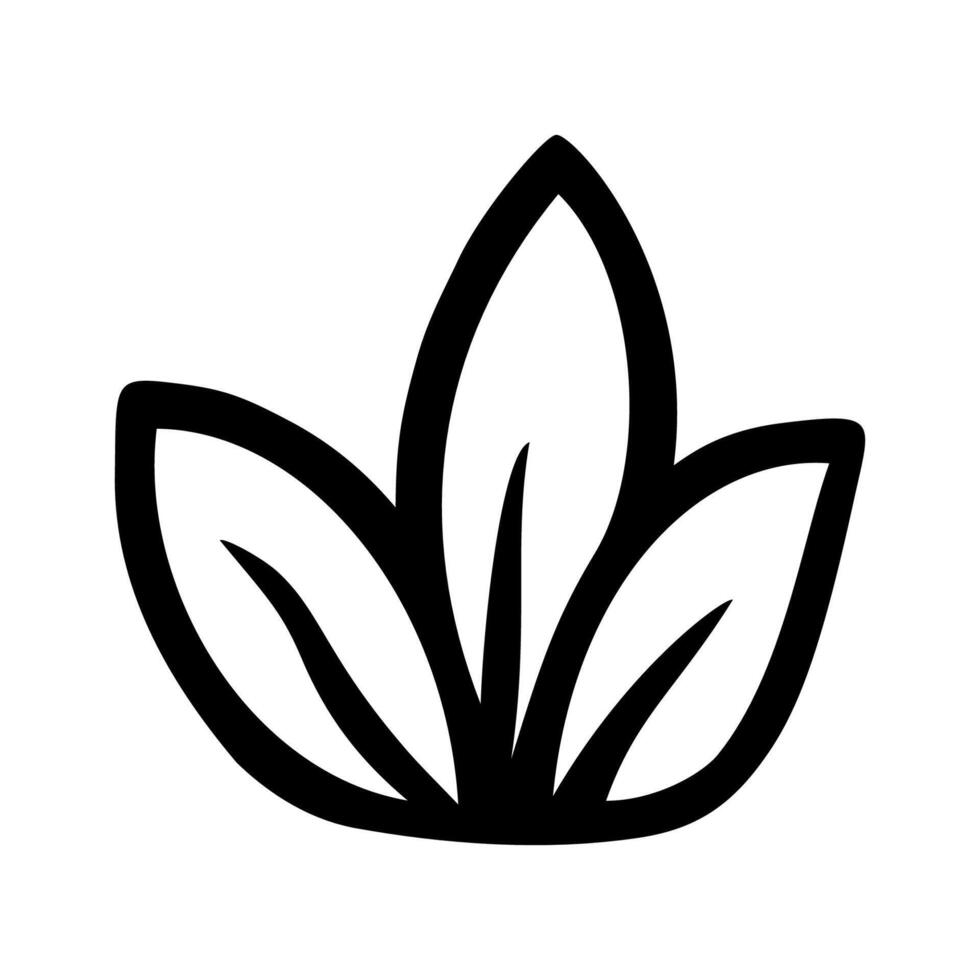 A small plant with three leaves, simple naive doodle hand drawing, outline icon, black contour on white background vector
