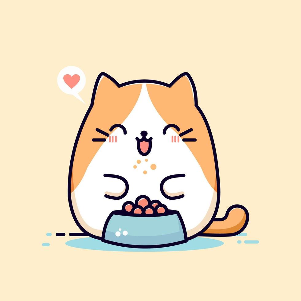 mascot of an orange cat eating in a simple cartoon style vector