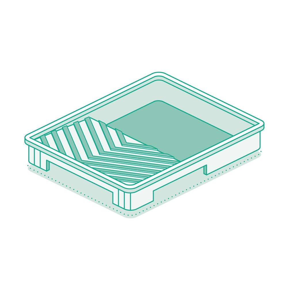 Isometric paint tray. Outline object isolated on white background. vector