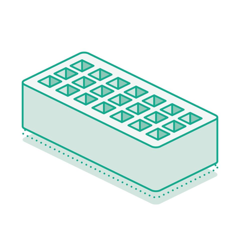 Isometric brick with holes. Outline 3D object isolated on white background. Infographics element. vector