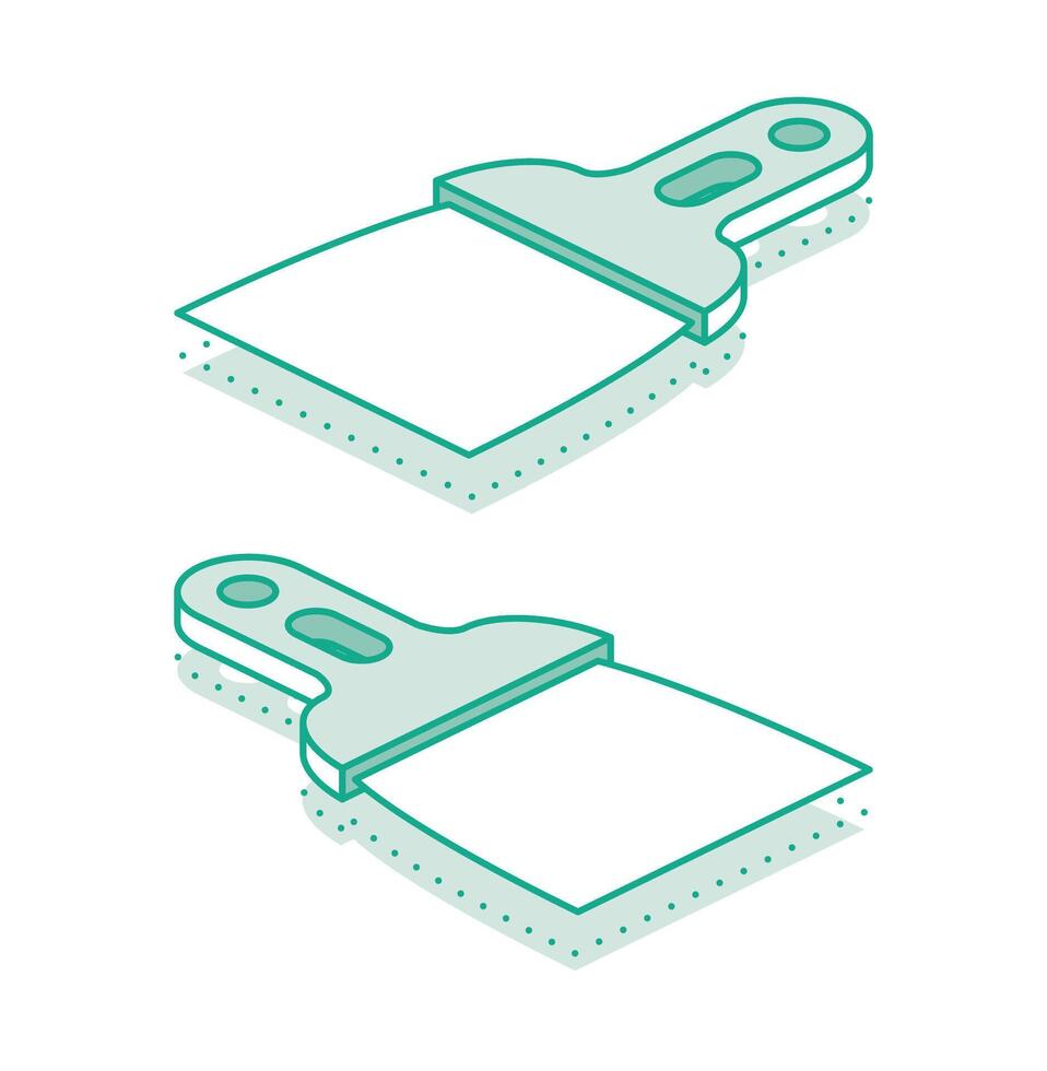 Isometric scraper putty knife. Outline object isolated on white background. Set of putty knifes. Spatula work tool. vector