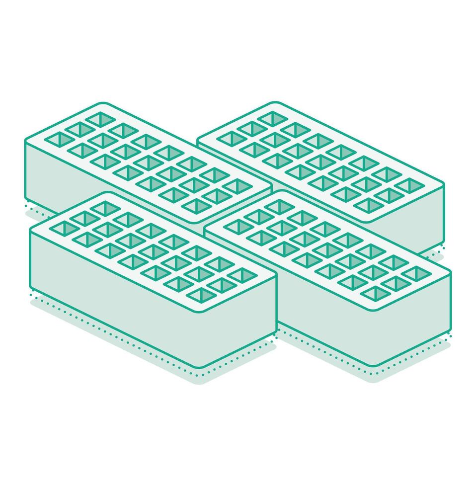 Isometric bricks with holes. Outline 3D object isolated on white background. Infographics element. vector