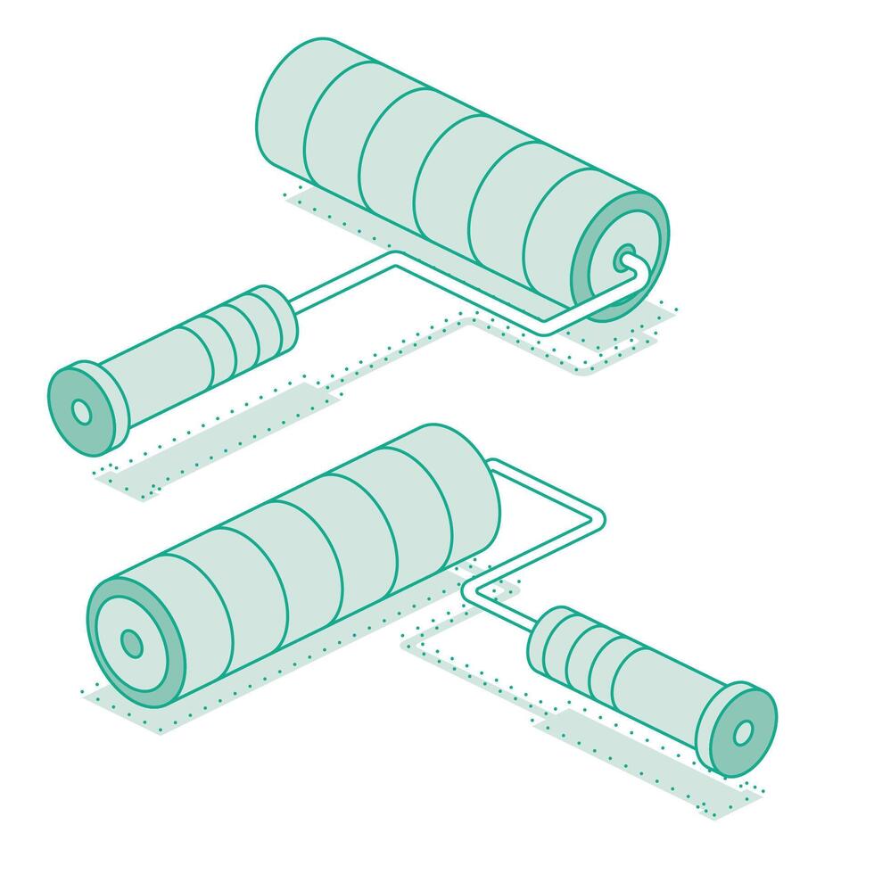 Isometric paint roller. Outline object on white background. vector