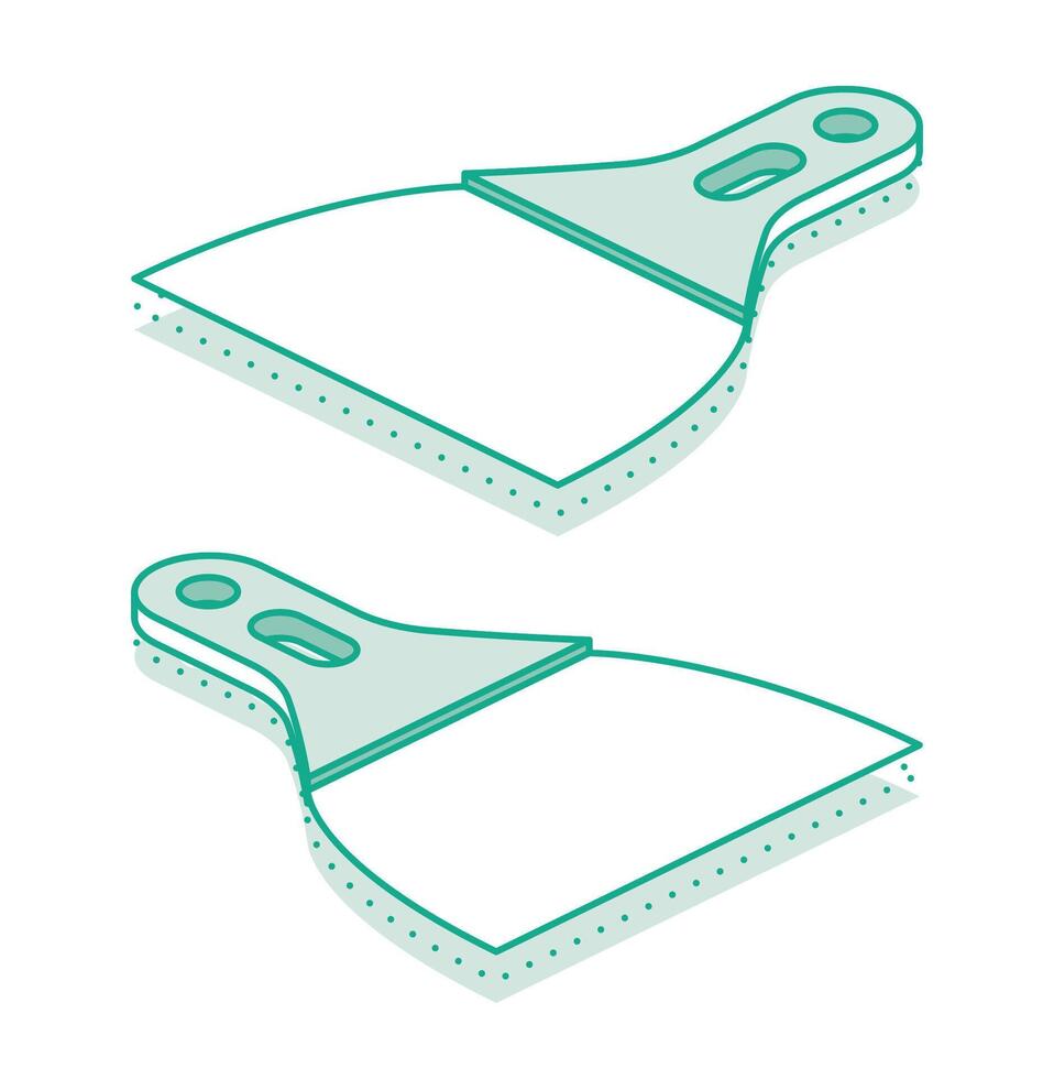 Isometric scraper putty knife. Outline object isolated on white background. Set of putty knifes. Spatula work tool. vector