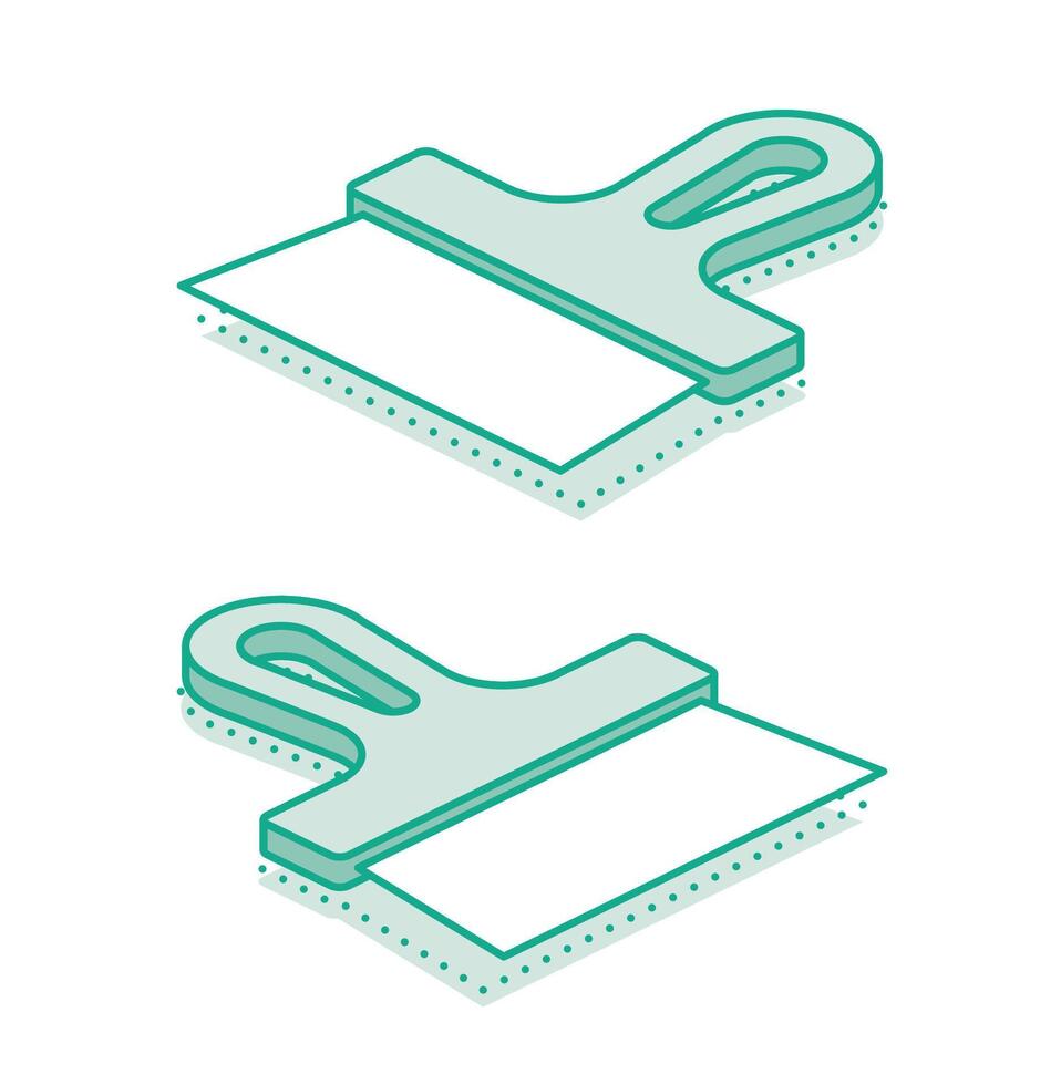 Isometric scraper putty knife. Outline object isolated on white background. Set of putty knifes. Spatula work tool. vector