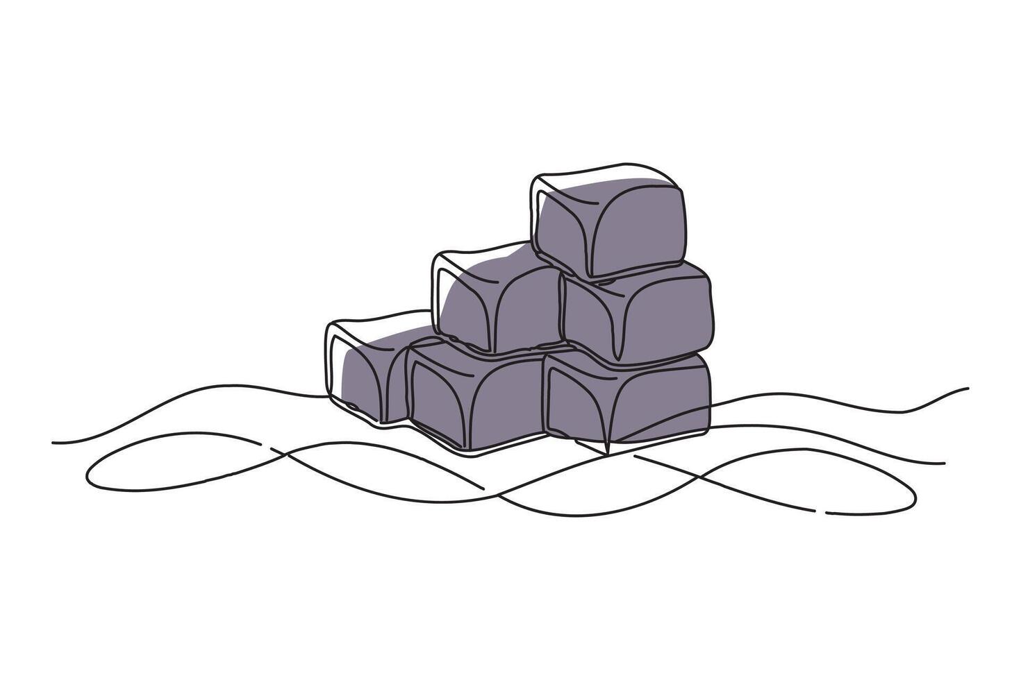 Delicious dark chocolate pieces, doodle continuous line art vector